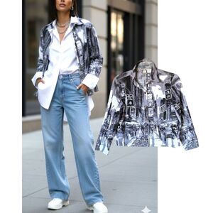 Broadway Times Square Graphic Sequin Button‑Up Jacket Shirt Urban NYC Print M